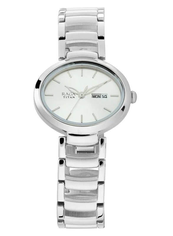 TITAN Titan Raga Viva Silver Dial Analog Day and Date Metal Strap Watch for Women 2620SM01